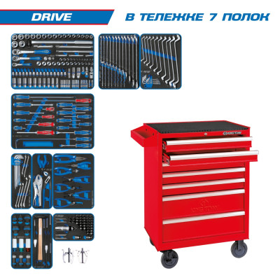 НАБОР ИНСТРУМЕНТОВ "DRIVE" В КРАСНОЙ ТЕЛЕЖКЕ, 251 ПРЕДМЕТ KING TONY 934-251MRV НАБОР ИНСТРУМЕНТОВ "DRIVE" В КРАСНОЙ ТЕЛЕЖКЕ, 251 ПРЕДМЕТ KING TONY 934-251MRV