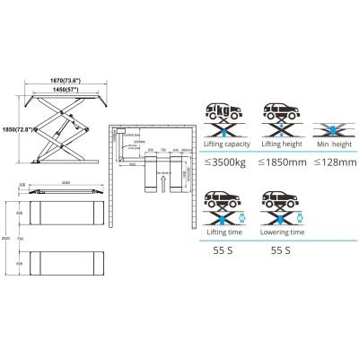 TS-1113 Подъемник ножничный г/п 3,0 т напольный TS-1113 Подъемник ножничный г/п 3,0 т напольный